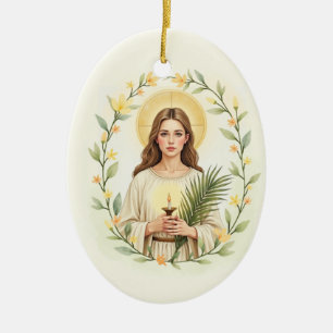 Sankta Lucia Guds Fred och Välsignelser med Skrift Julgransprydnad Keramik