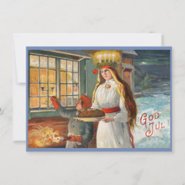 Sankta Lucia och barn som levererar saffransbröd Tack Kort