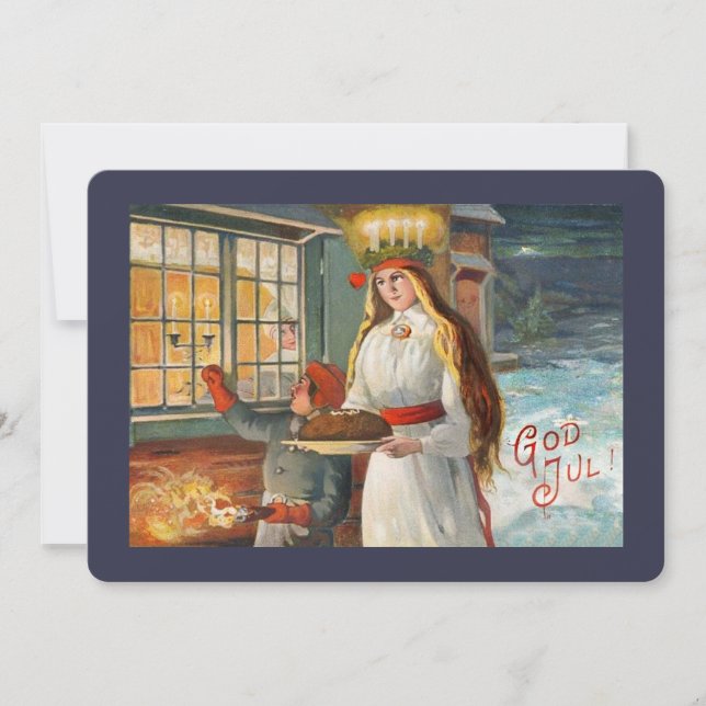 Sankta Lucia och barn som tar med sig saffransbröd (Framsida)