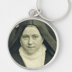 Sankta Teresia av Jesusbarnet och det Heliga Ansik Rund Silverfärgad Nyckelring
