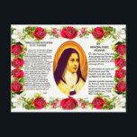 Sankta Therese den lilla blomman av Jesus Vykort<br><div class="desc">Sankta Therese den lilla blomman med bönen "Mirakulösa bönen" på ena sidan och "Min novenarosa-bön" på den andra.</div>