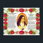 Sankta Therese den lilla blomman av Jesus Vykort<br><div class="desc">Sankta Therese den lilla blomman med bönen "Mirakulösa bönen" på ena sidan och "Min novenarosa-bön" på den andra.</div>