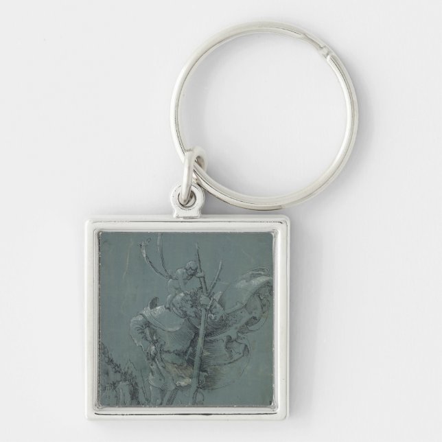 Sanktt Christopher, 1510 Fyrkantig Silverfärgad Nyckelring (Framsidan)