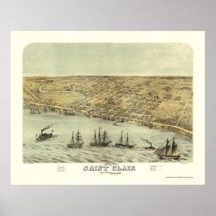 Sanktt Clair, panorama- karta för MI - 1868 Poster
