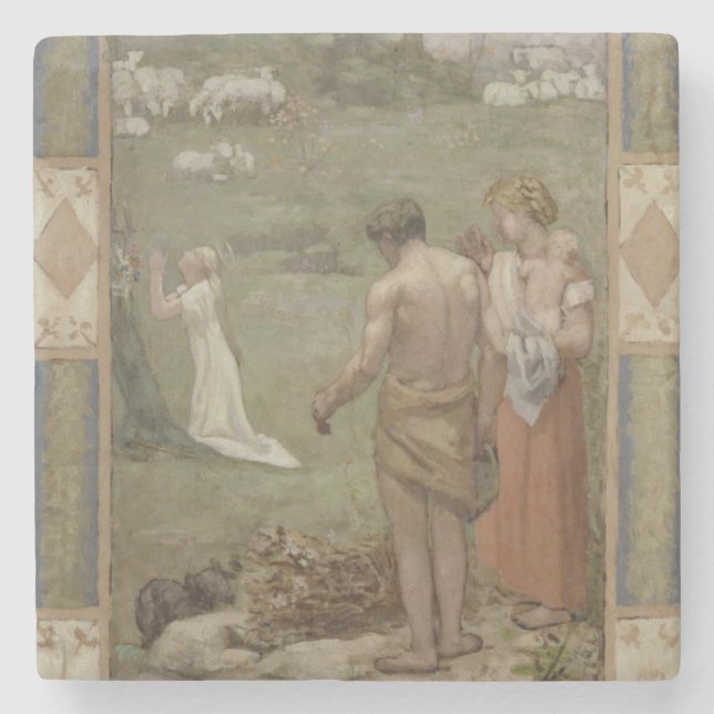 Sanktt Genevieve som barn i bön vid Puvis Stenunderlägg (Framsidan)