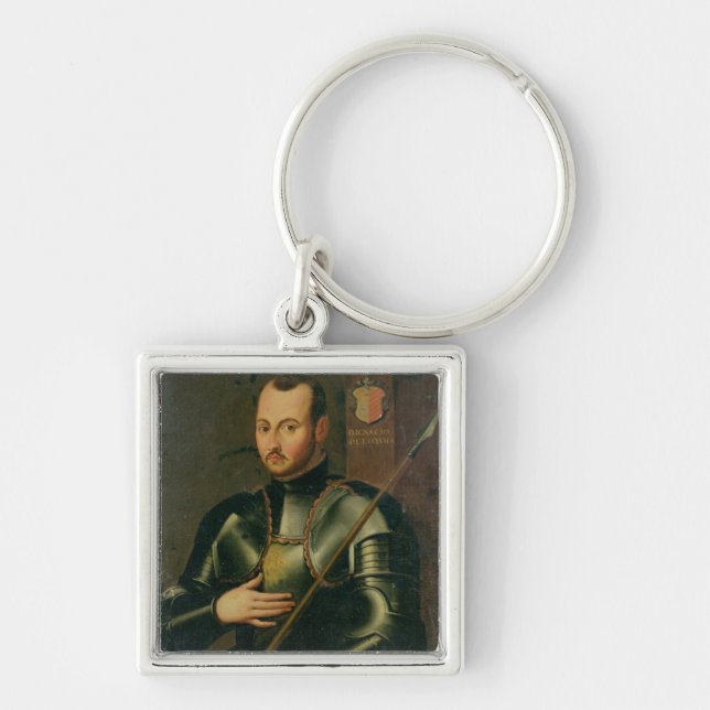 Sanktt Ignatius av Loyola Fyrkantig Silverfärgad Nyckelring (Framsidan)