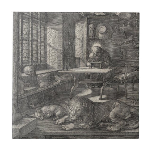 Sanktt Jerome i hans studie av Albrecht Durer Kakelplatta (Framsidan)