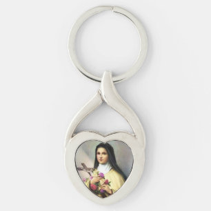 Sanktt Therese lite blommahjärtnyckelringen Twisted Heart Silverfärgad Nyckelring