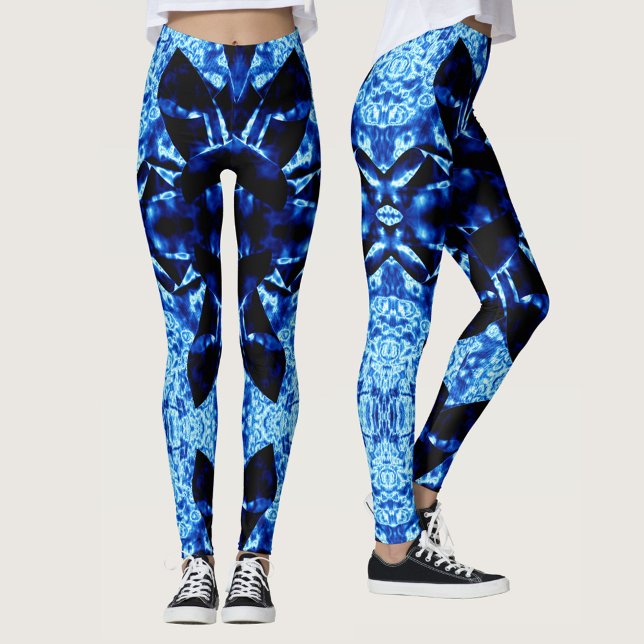 Sann Blå Polynesisk Abstrakt Mönster Leggings (Skapare uppladdad)