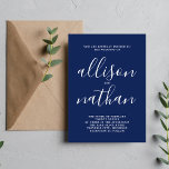Sann enkelhet 1 Bläck Blue Minimalist Bröllop Inbjudningar<br><div class="desc">Den här enkla och vackra bröllopsinbjudan är perfekt för minimalisterna i oss alla! Kontakta mig om du vill ha hjälp med att anpassa textdelen av bröllopsinbjudan.</div>