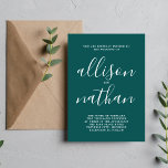 Sann enkelhet 1 Peacock Teal Minimalist Bröllop Inbjudningar<br><div class="desc">Den här enkla och vackra bröllopsinbjudan är perfekt för minimalisterna i oss alla! Kontakta mig om du vill ha hjälp med att anpassa textdelen av bröllopsinbjudan.</div>