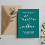 Sann enkelhet 1 Teal Minimalist Bröllop Inbjudningar<br><div class="desc">Den här enkla och vackra bröllopsinbjudan är perfekt för minimalisterna i oss alla! Kontakta mig om du vill ha hjälp med att anpassa textdelen av bröllopsinbjudan.</div>