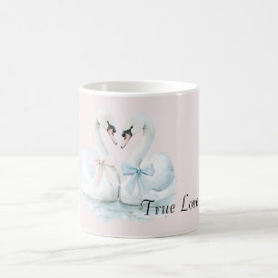 Sann kärlek svanar rosa blåa slingor kaffemugg