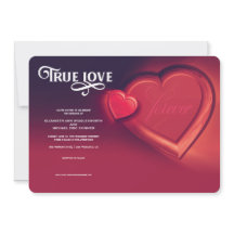 Sann kärlek, två hjärtan, röd bröllopsinbjudan