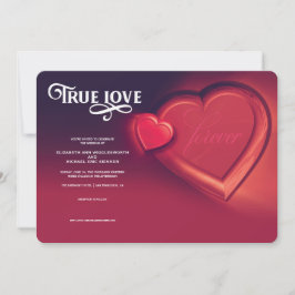 Sann kärlek, två hjärtan, röd bröllopsinbjudan meddelande