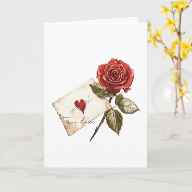 Sanna Kärlek Röda Ros Brev Hjarta Kort (Gul blomma)