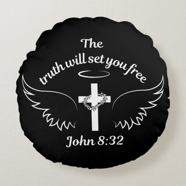 Sanningen ger dig gratis John 8:32 Rund Kudde (Framsidan)