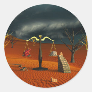 Sanningens vågskål – Surreal öken symbolism Runt Klistermärke