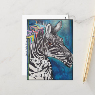 'Sanningens zebra' funky mixed media vykort