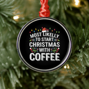Sannolikt att börja julen med kaffefamilj  julgransprydnad metall