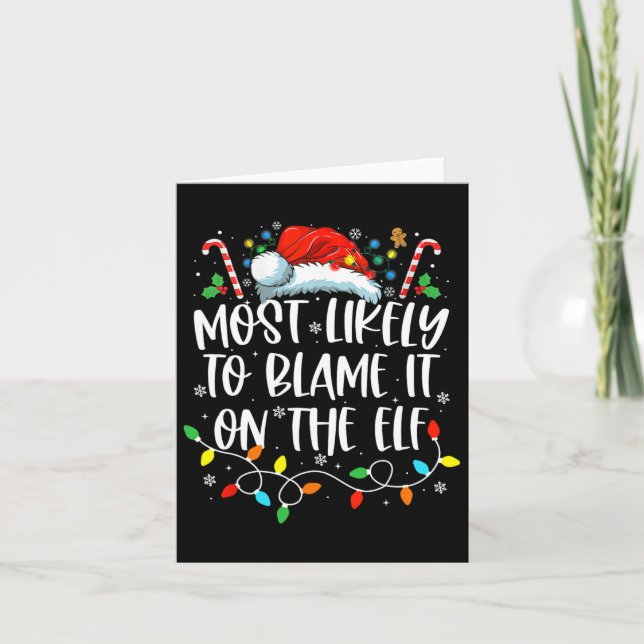 Sannolikt att skylla på tomte jul familj ch kort (Framsida)