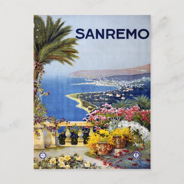 Sanremo Italien Travel Poster Vykort (Framsida)