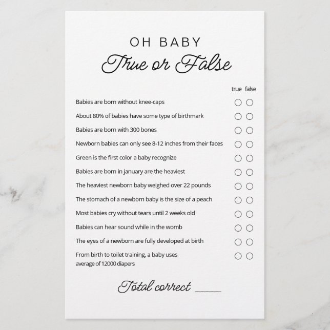 Sant eller falskt spel med Baby Trivia-spel med sv (Framsida)