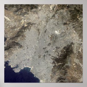 Sant-färg satellitvy över centrala Aten Poster