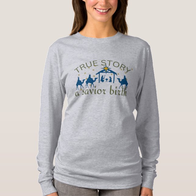 Sant historia, nativitet Jesus födelsefest jul T Shirt (Framsida)