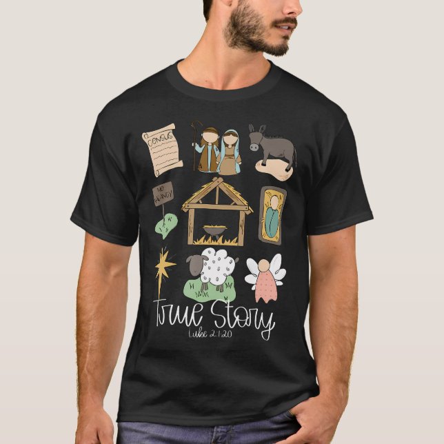 Sant Story Ntivity jul Baby Gud Jesus Chris T Shirt (Framsida)