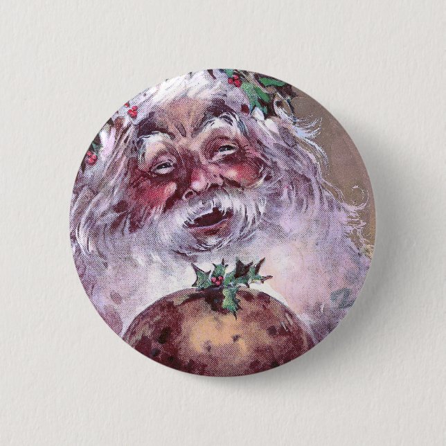 Santa 1908 med jul för plommonpuddingvintage knapp (Framsida)