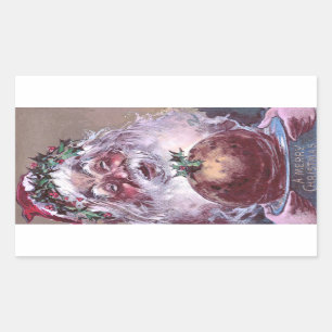 Santa 1908 med jul för plommonpuddingvintage rektangulärt klistermärke