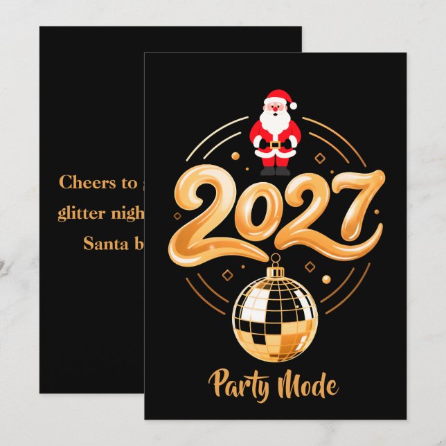 Santa 2027 Party Mode Guld Disco Jul Julkort (Fram/baksida)