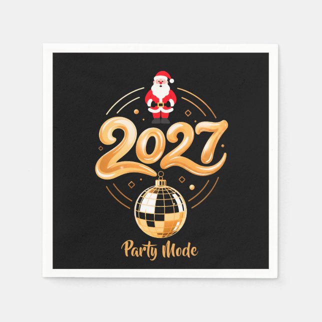 Santa 2027 Party Mode Guld Disco Jul Pappersservett (Framsidan)
