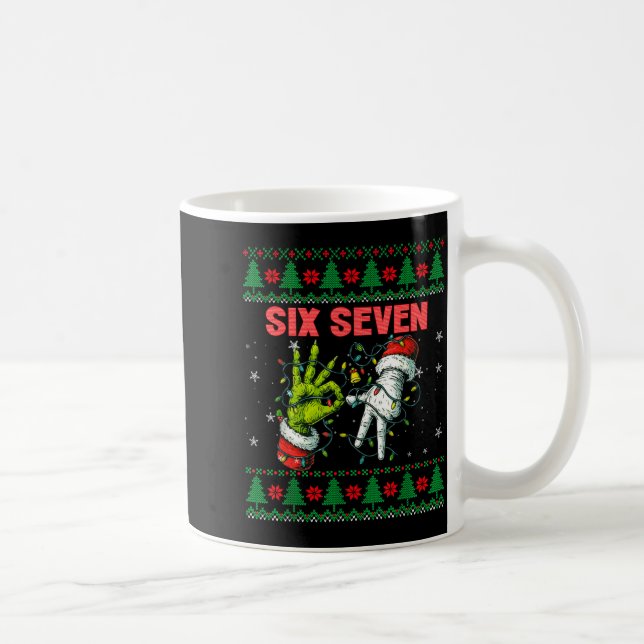 Santa 67 Christmas Ugly Sweater Fingers Six Seven  Kaffemugg (Höger)