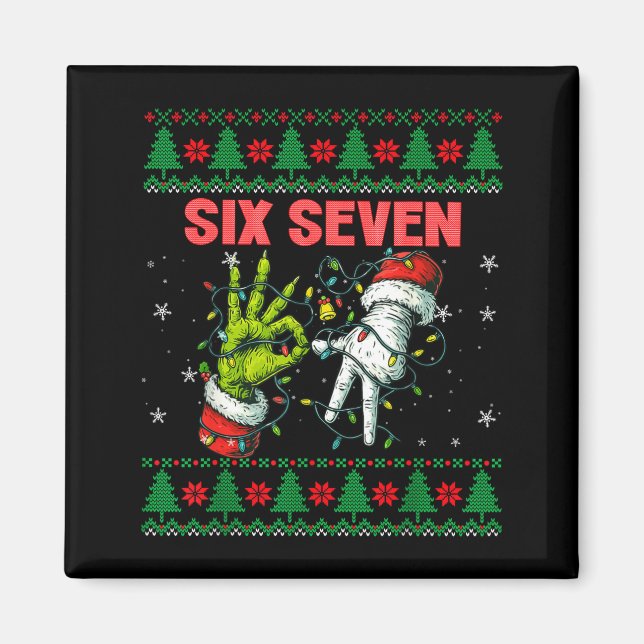 Santa 67 Christmas Ugly Sweater Fingers Six Seven  Magnet (Framsidan)