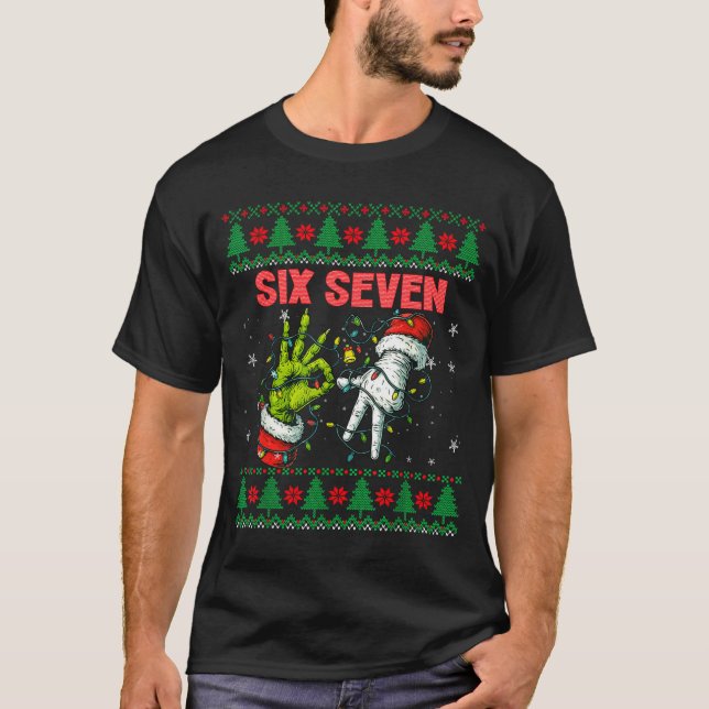 Santa 67 Christmas Ugly Sweater Fingers Six Seven  T Shirt (Framsida)