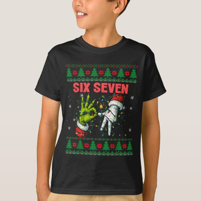 Santa 67 Christmas Ugly Sweater Fingers Six Seven  T Shirt (Framsida)