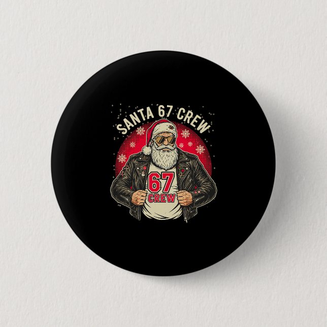 Santa 67 Crew Rolig jul läderjacka Tee  Knapp (Framsida)