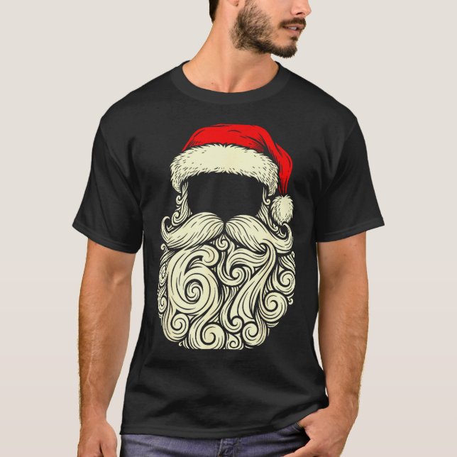 Santa 67 Hidden In Beard Christmas  T Shirt (Framsida)