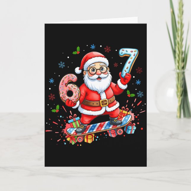 Santa 67 Meme Donut Skateboard Merry Christmas Boy Kort (Framsida)