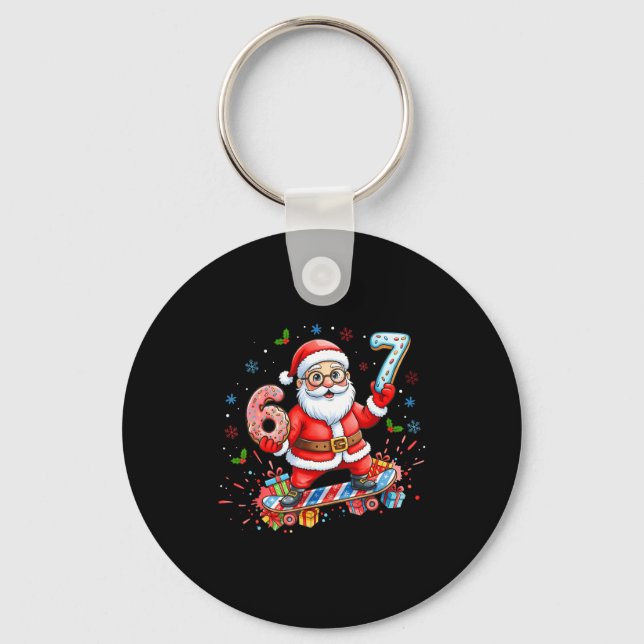 Santa 67 Meme Donut Skateboard Merry Christmas Boy Nyckelring (Framsida)