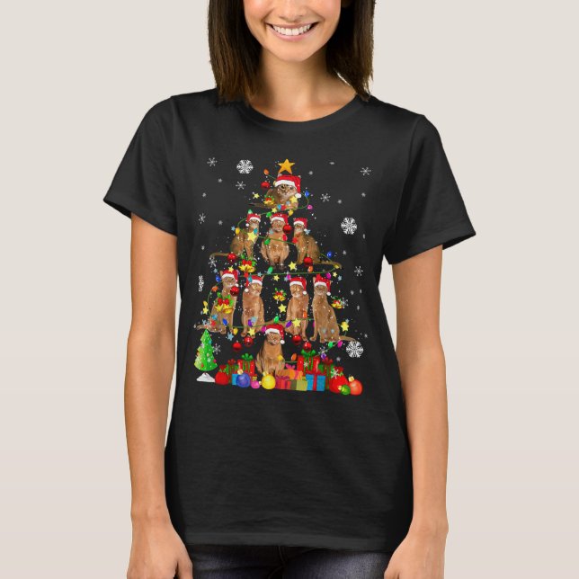 Santa Abyssinian Julgran Julafton Ljus Santa T Shirt (Framsida)