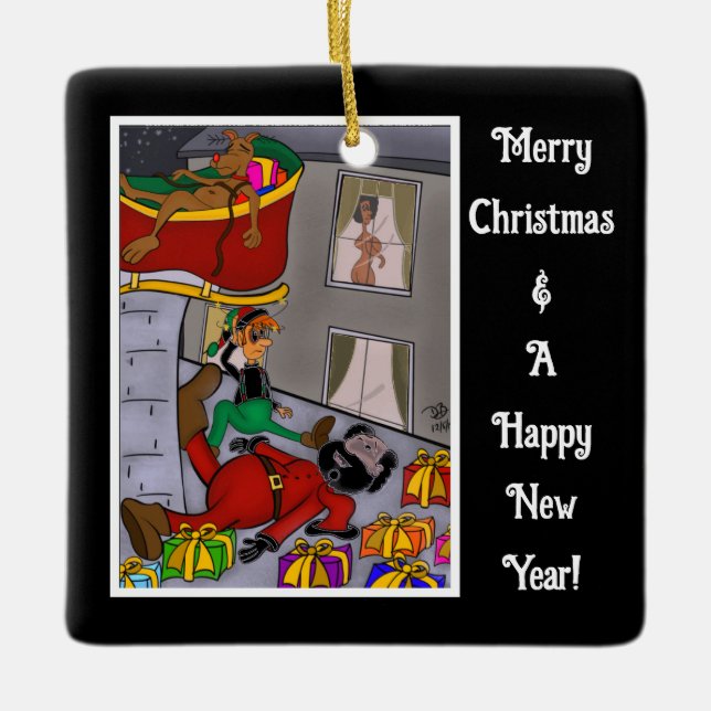 Santa Accident Funny Ceramic Square Ornament (Framsida)