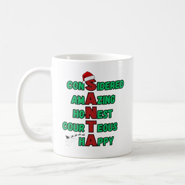 Santa Acrostic Jul Helgdag Festive Cheer Mer Kaffemugg (Vänster)