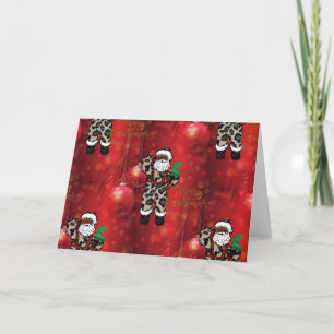 Santa african leopard claus red helgkort