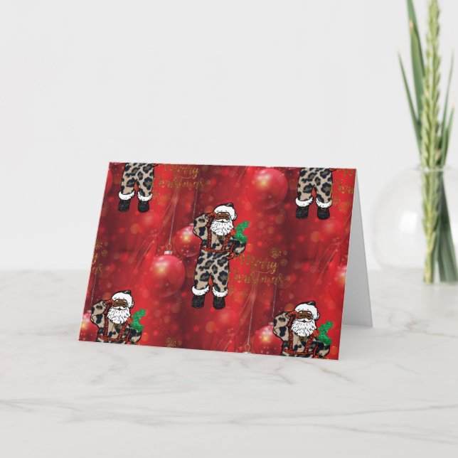 Santa african leopard claus red helgkort (Framsida)