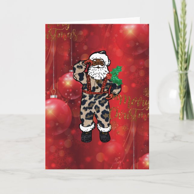 Santa african leopard claus red helgkort (Framsida)