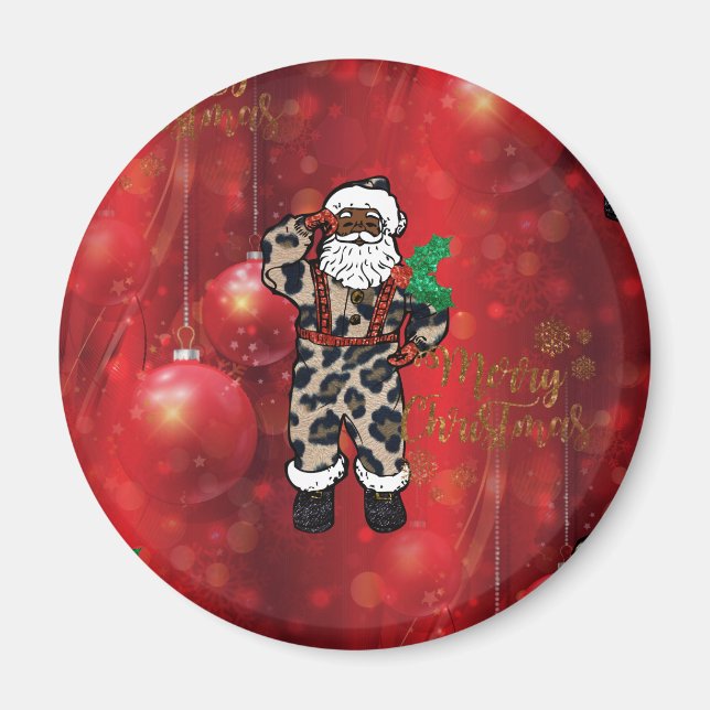 Santa african leopard claus red magnet (Framsidan)