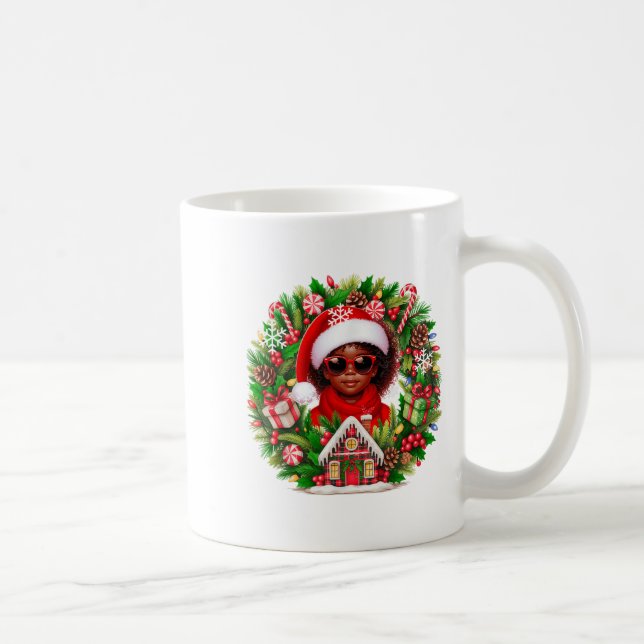 Santa Afro Kid Girl Sungles Julafton Blommigt Cirl Kaffemugg (Höger)